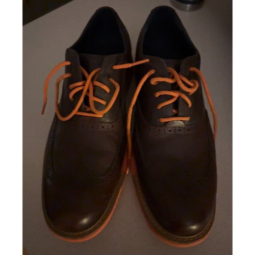 COLE HAAN Mens BROWN ORANGE Wing Tip Great Jones Oxford Shoes Leather Size 10m